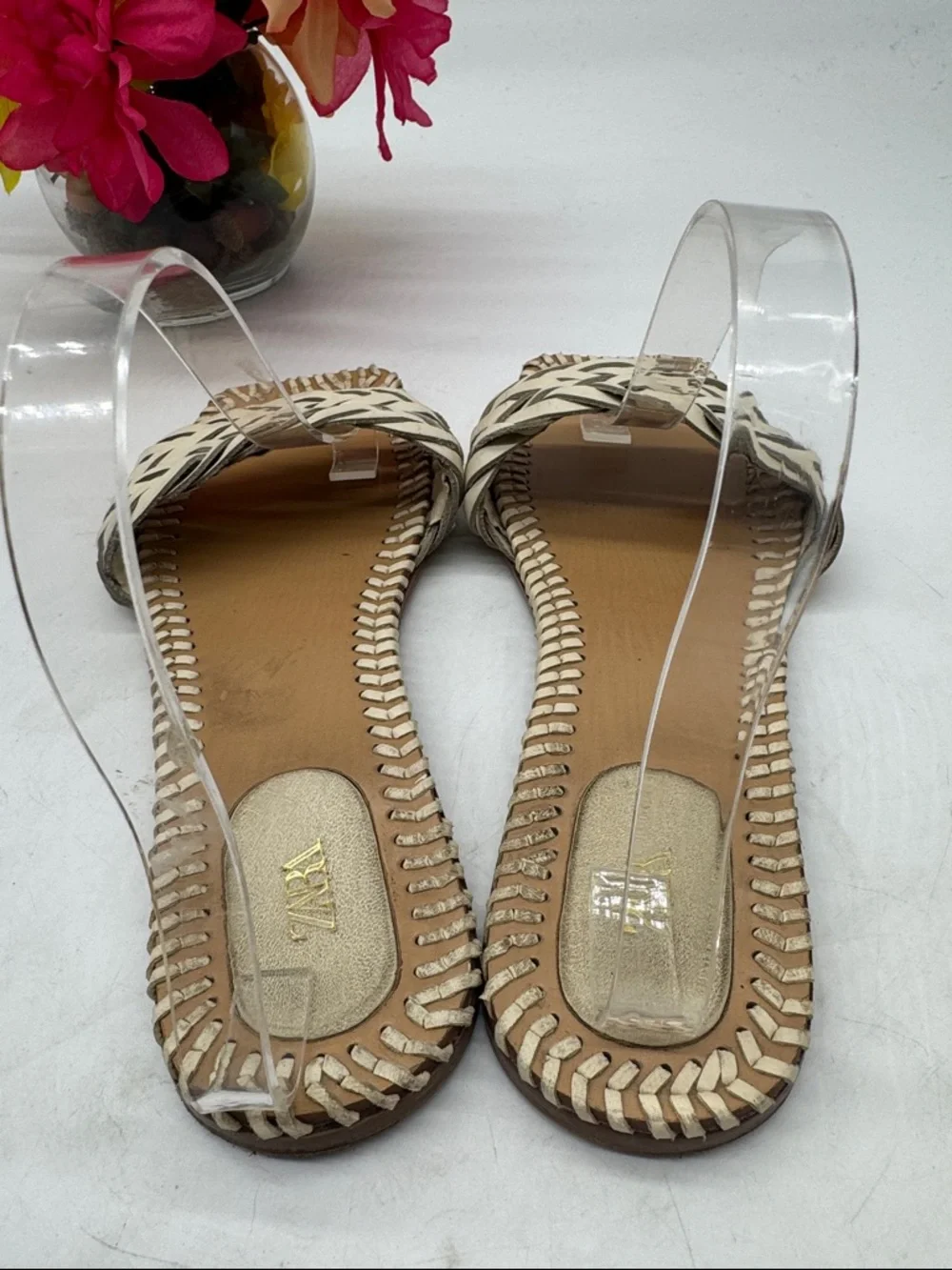 Zara Braided Cream Leather Slide Sandals - Women Size 10 MCS9874C - Picture 3 of 6